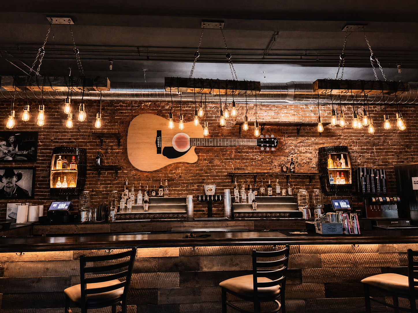 Main Street HonkyTonk bar interior with guitar decor